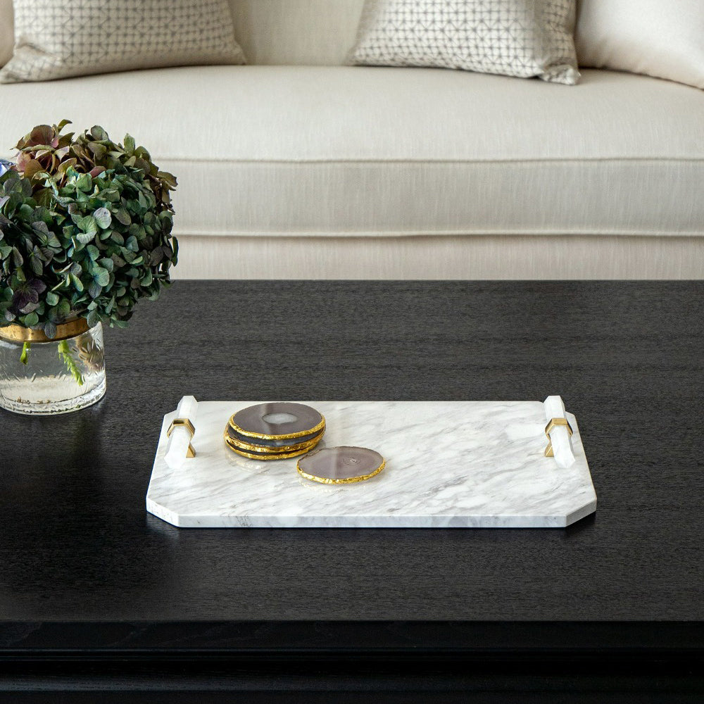 Marble Tray with Glass Handles