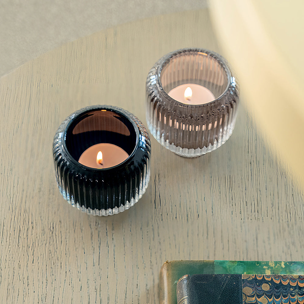 Ribbed Glass Candle Holder Set