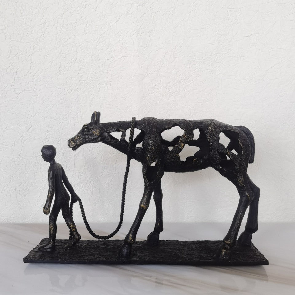 Abstract Alloy Sculpture – Man and Horse